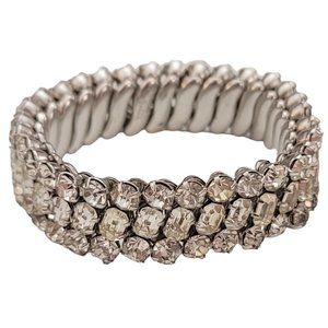 Silver Tone Made in Japan Stainless Steel Clear Rhinestone Expansion Bracelet K7